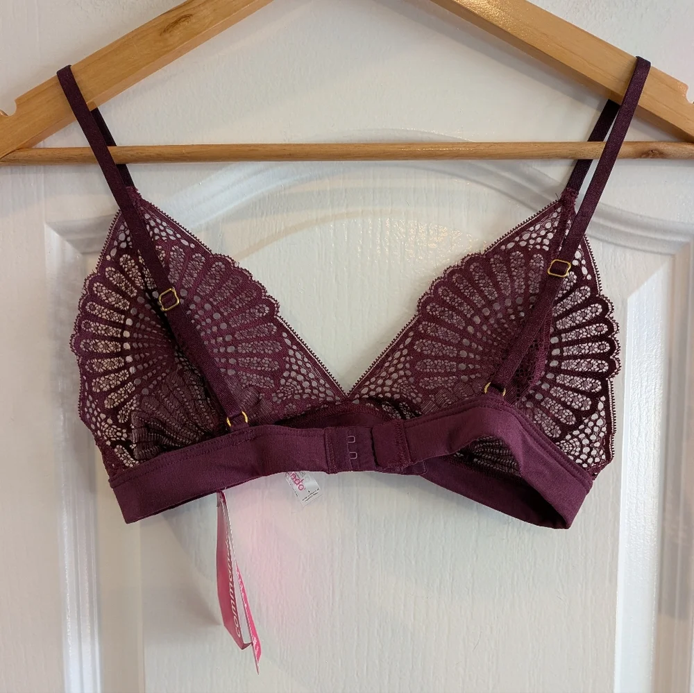 Commando Butter + Lace Bralette Pinot Burgundy Triangle Sheer Unlined Size S NWT